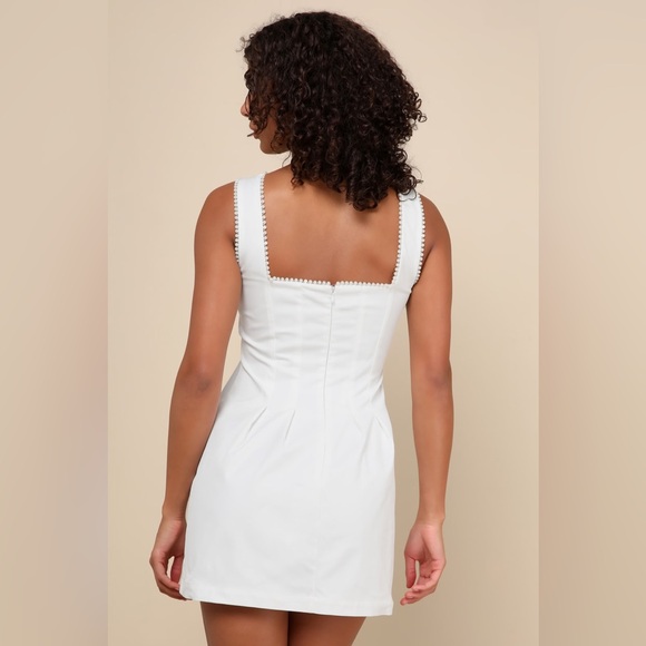 NWT Lulus Pure Hearted White Pearl Square Neck Sleeveless Mini Dress Size XL - Picture 4 of 7